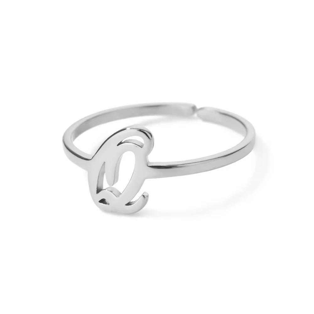 Stylish Adjustable 26-Letter Stainless Steel Ring for Women - A-Z Personalized Initial Finger Ring