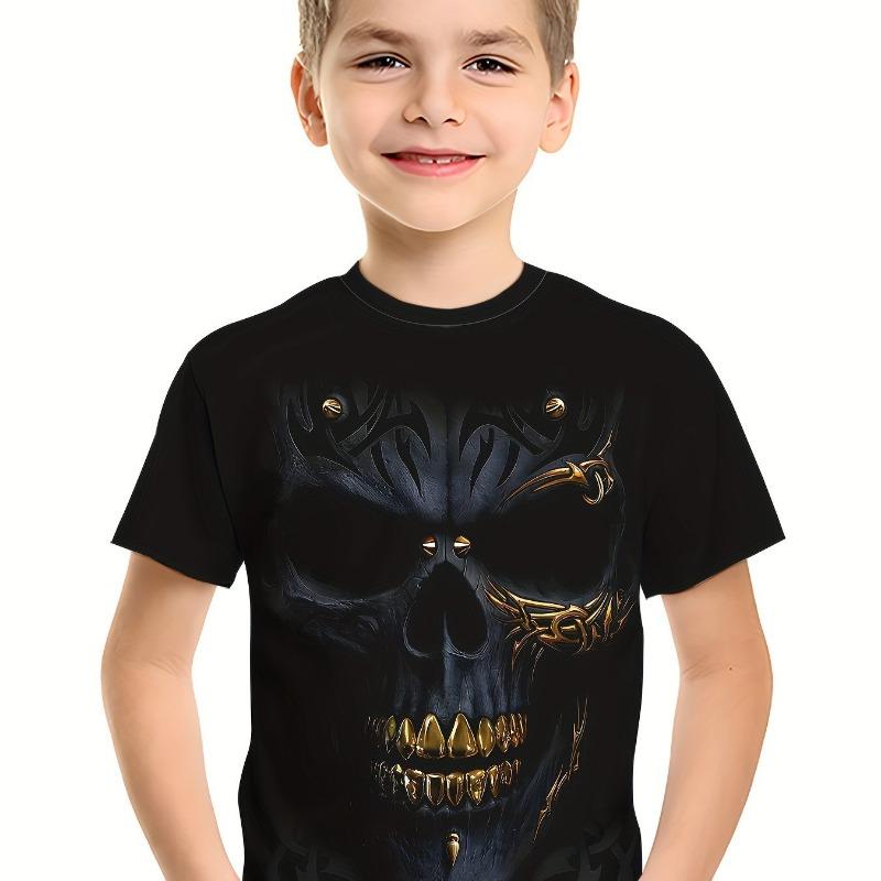 Kids Clothes Boys Tshirt Short Sleeve 3D Skull Print Children Summer Clothes Creative Stylish Streetwear Round Neck Girl Clothes