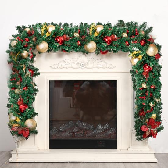 Christmas Norfolk Pine Garland Faux Pine Greenery Garland with Pine Cone Glitter Balls Red Berries for Mantel Staircase Holiday Decor