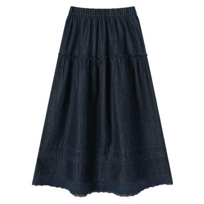 TonLion Women's Patchwork Denim Midi Skirt