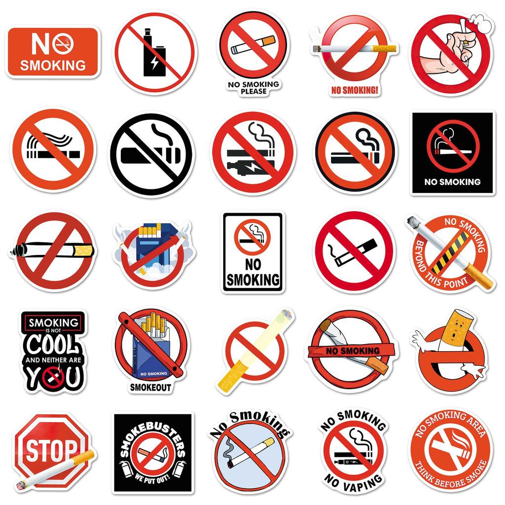 50 wasserdichte Rauchverbot-Icons Aufkleber für Helme, Handyhüllen und Kopfhörer