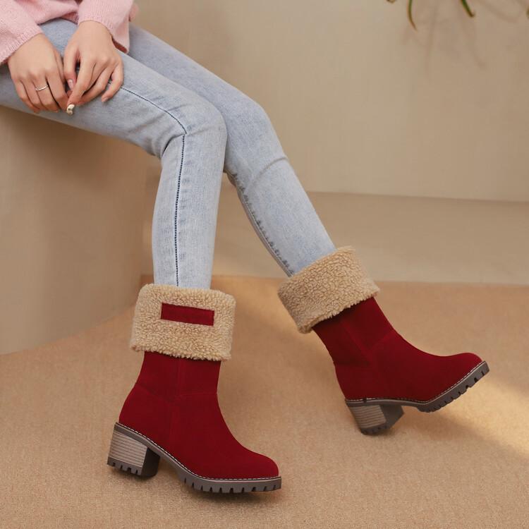 Winter  medium boots thick heel lamb wool large cotton matte snow boots two wear warm women's shoes boots