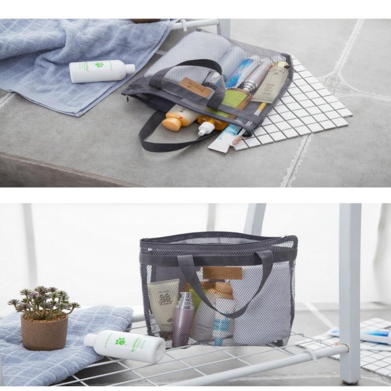 Beach Bag Mesh Tote with Zipper and Pockets Fold Shower Caddy Bag for Gym Swimming Yoga Beach Travel Mesh Storage Bag