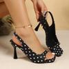 Women Polka Dot High Heel Sandals Summer Open Toe Slingback Stiletto Party Shoes Size 43