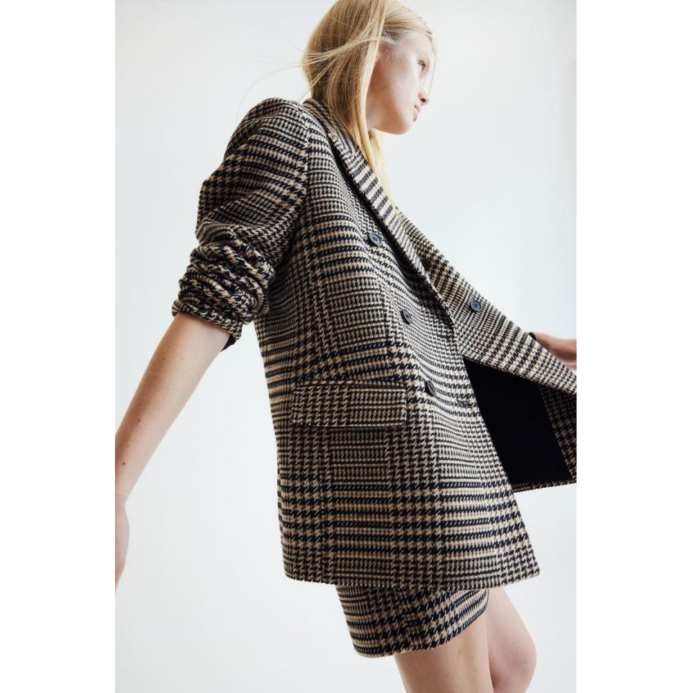 

H M Oversized Jacket Beige cHeck