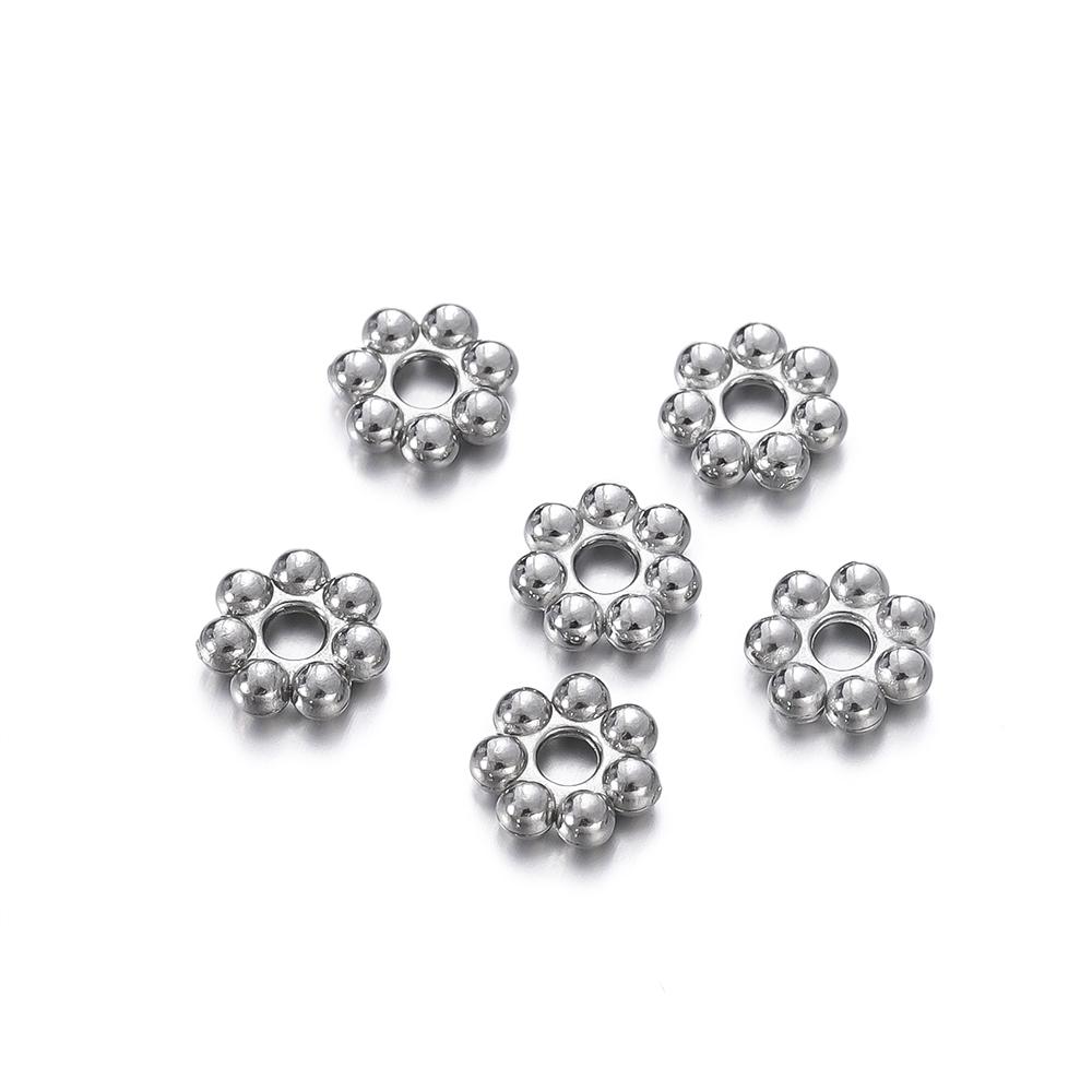 

30Pcs Stainless Steel Daisy Snowflake Spacer Beads Flower Shape Loose Bead Cap for DIY Jewelry Making Bracelet Necklace 3mm