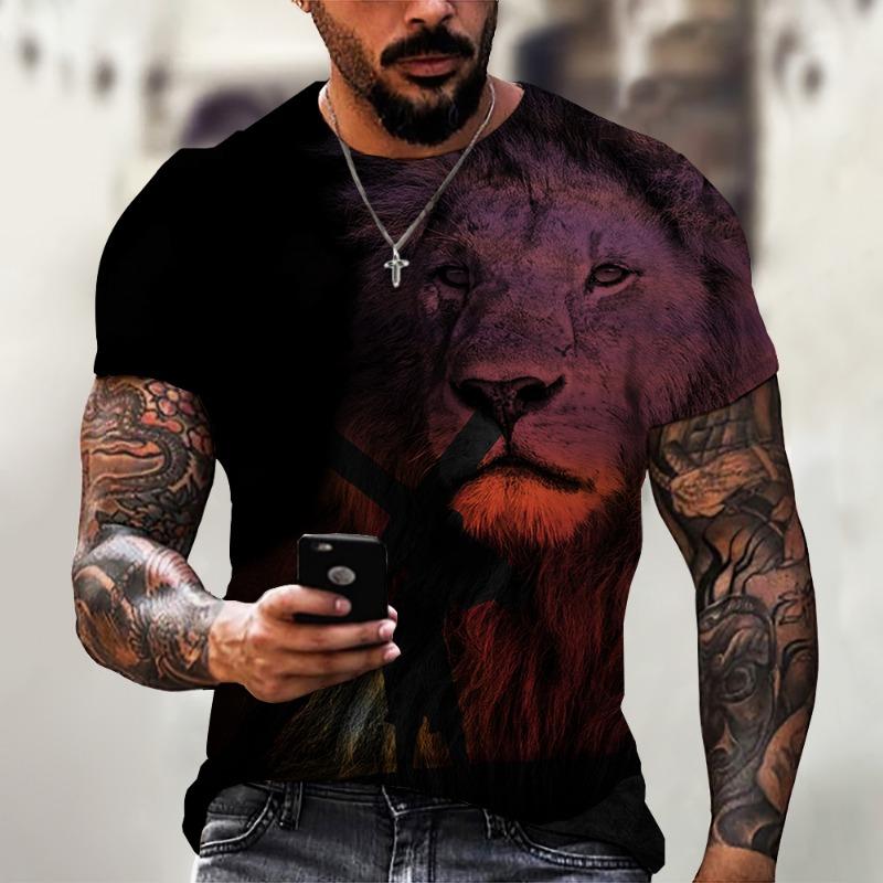 Jesus Pattern Lion 3D Printed Summer Men's O-Neck