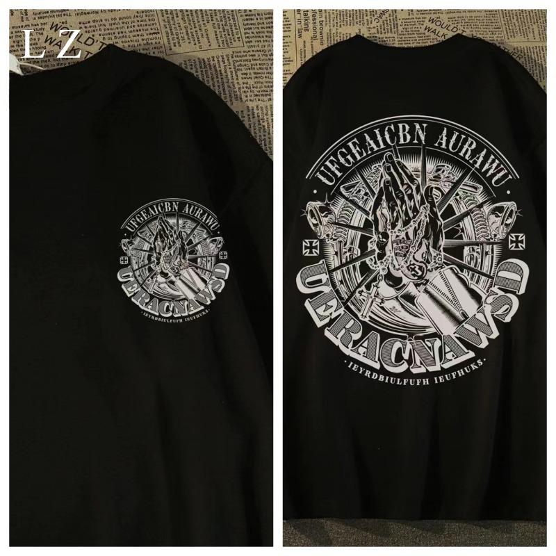 

Мотоциклетная американская ретро трендовая футболка бергамот мужская и женская свободная европейский и американский уличный стиль повседневный топ с коротким рукавом 4XL