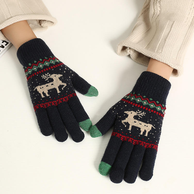 Winter fleece thickened student warm wool gloves women's winter cute fashion deer gloves