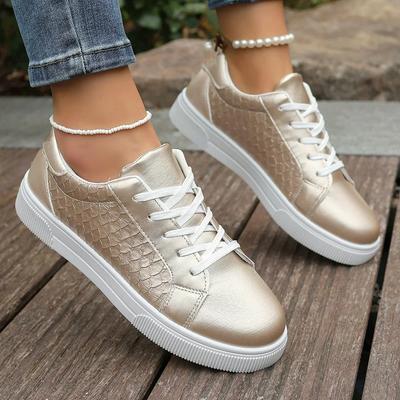 Fashion Plus Size 42 Women Gold Sneakers Spring Autumn New Women Fashion Lace-up Soft PU Leather Board Shoes Ladies Casual Shoes