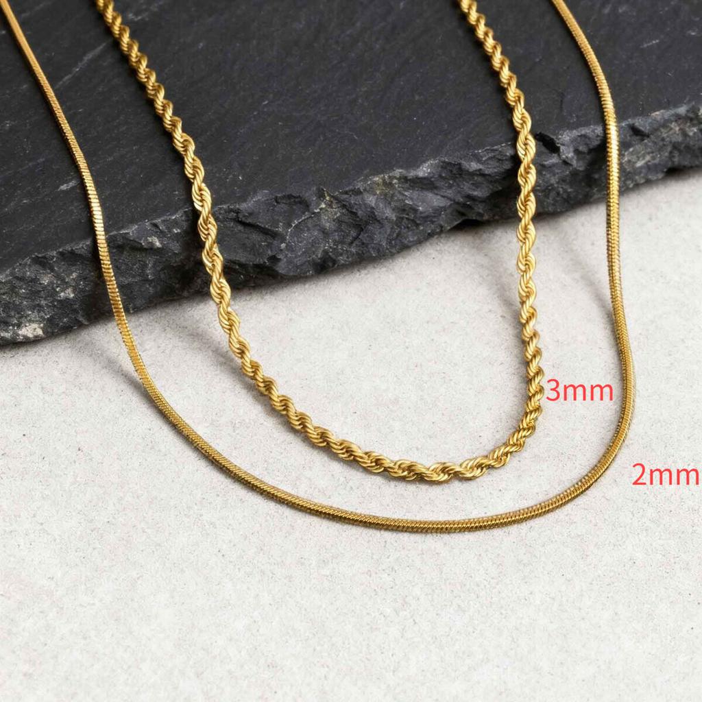 2pcs Men's Chain Necklace,Stainless Steel Black Gold Silver Color Twisted Rope Chain Collars,Trendy Punk Basic Chains Gift