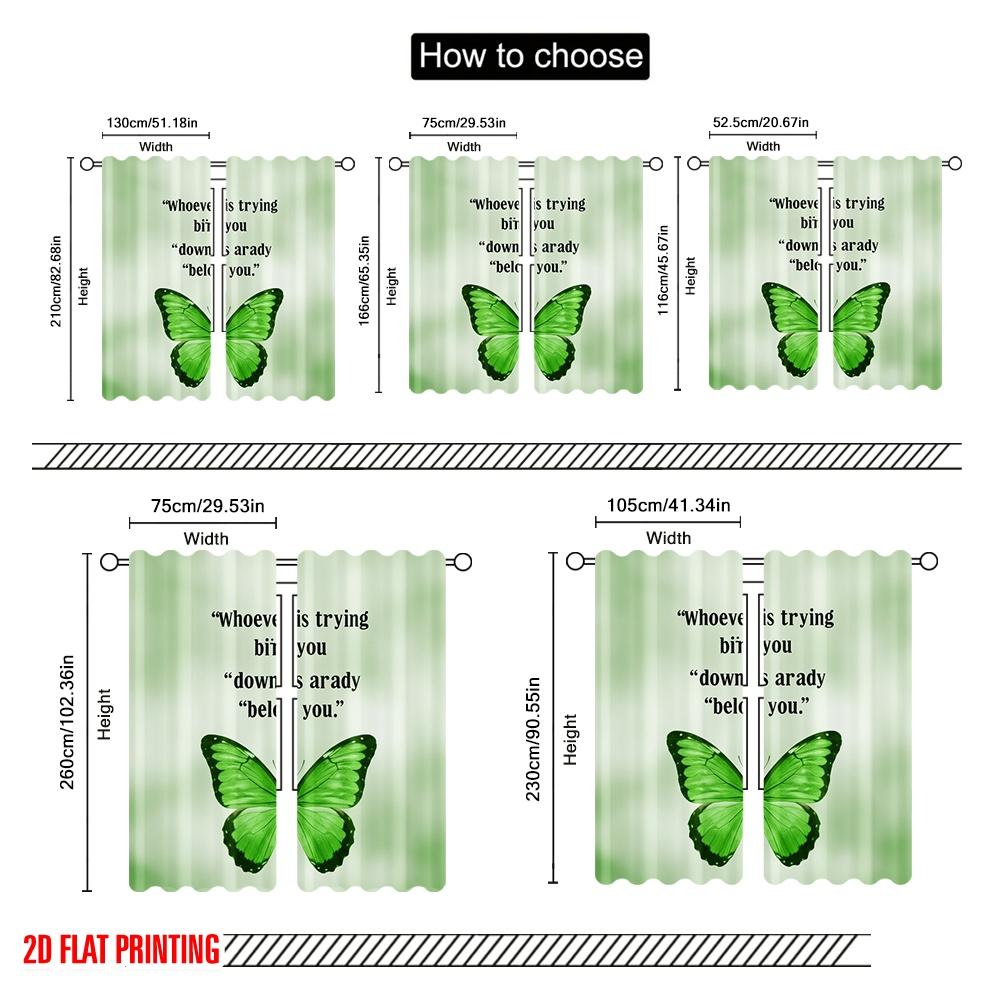 2pcs 2D flat printing Curtains Green Butterfly Peaceful Message Polyester Without Electricity Festive Holiday Use for Festive