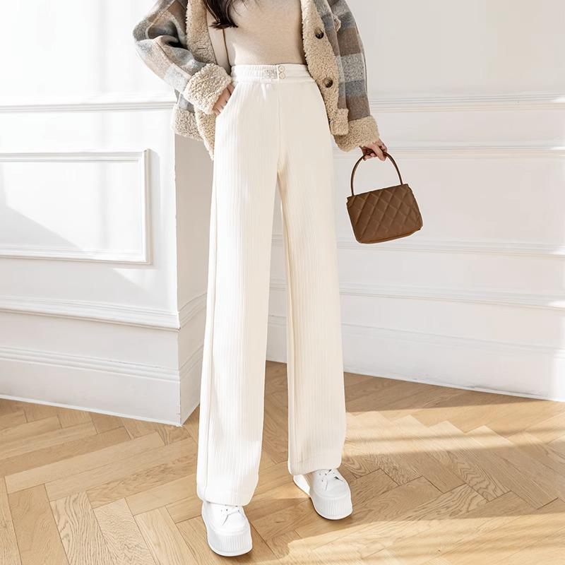 Women's 2024 High-Waist Velvet Drape Wide-Leg Pants: Slim, Loose, Thick, and Casual for Winter.