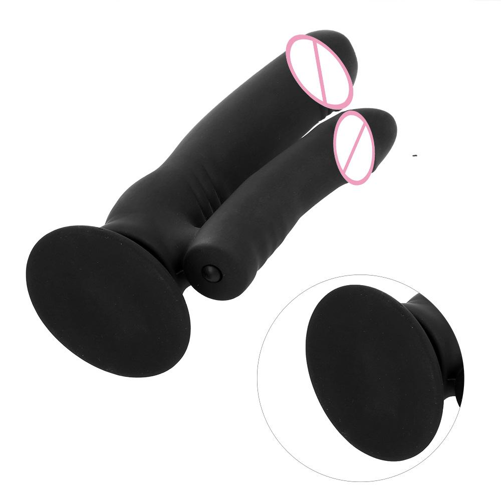 Silicone Dual Head Dildo With Bullet Vibrator G-spot Clitoris Stimulator Female Masturbator Anal Plug With Suction Cup Sex Toy