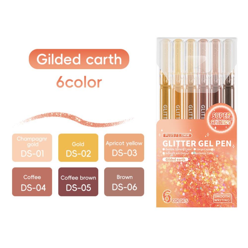 6Color Glitter Effects Gel Pens 1.0mm Writing Pens Set Colorful Art Markers DIY Journaling Pen Painting Graffiti Highlighter Pen