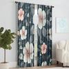 2 pcs   versatile polyester transparent curtains for home decoration Elegant White & Pink Floral for use in bedrooms and living