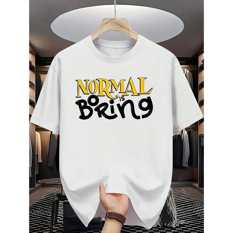 Summer Men s Fashion Pattern Short Sleeve T-Shirt with Letter Print , Round Neck S белый