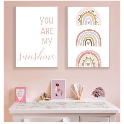 Are My Sunshine Quotes Painting Nursery Wall Art Poster Nordic Wall Pictures Kids Baby Room Decor Pink Rainbow Canvas Print You