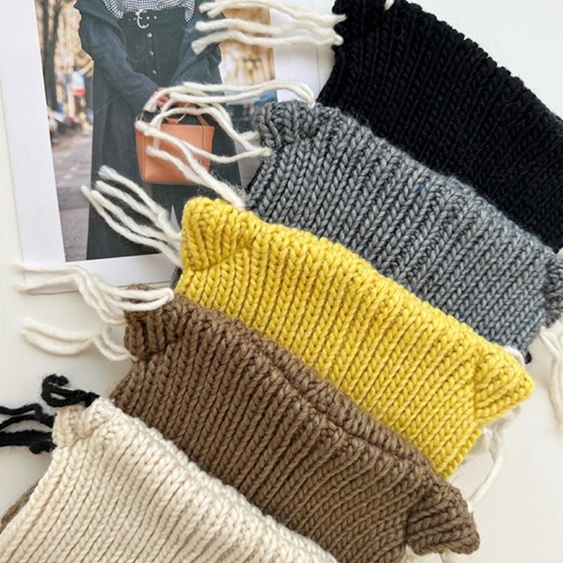 Cats Ear Knitted Hat Tassels Letter Decration Hat Foldable Fuzzy Winter Hat for Youthful Stylish Look