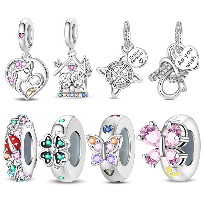 New 925 Silver Eternal Love Charms Pendant Fit Exquisite Women Bracelet Lucky Four-Leaf Clover Spacer Beads DIY Jewelry Gift
