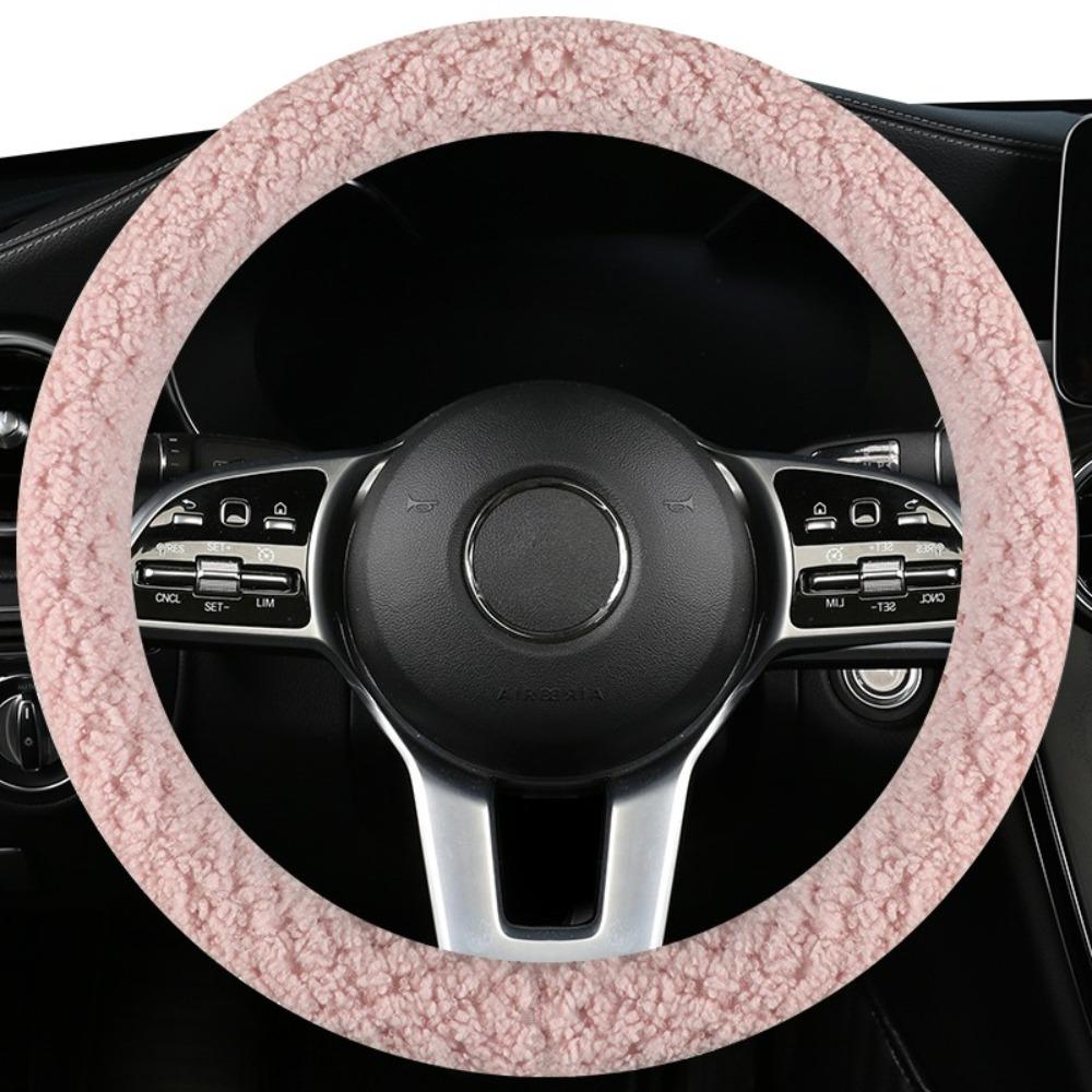Winter Warm & Cozy 3D Pattern Short Plush Steering Wheel Cover – Ultra-Soft Lamb Fleece Feel, Non-Slip Grip Rubber Inner Ring