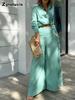 Women's  New Style Temperament Solid Color Long Pants V-Neck Blouse Set Multi-Color