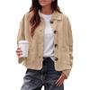 Damen Vintage Cropped Jacke mit Reverskragen Große Taschen Lockerer Drop-Shoulder Schnitt Freizeit-Oberbekleidung