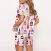2Pcs/Set Pajamas Set Women Loungewear Sleepwear Button Closure Lapel Short Sleeve Casual Print Pajamas