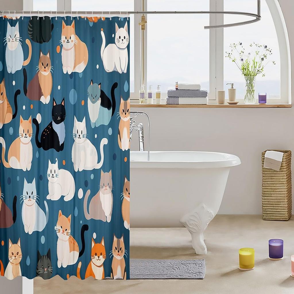 Cat Bath Curtain Kids Cartoon Pet Cats Shower Curtain For Boys Girls Children Cute Kitten Bathroom Shower Curtain Set Decor 3D