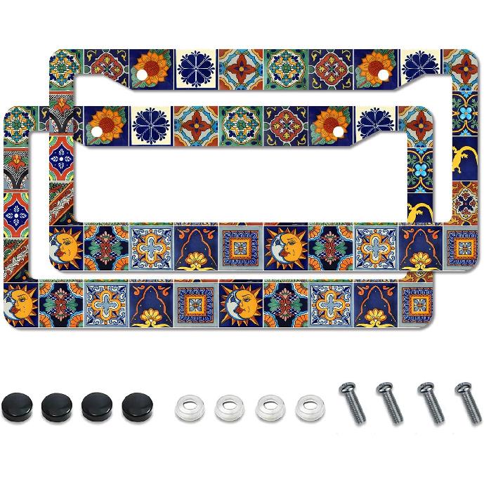 Moon Starry Sky License Plate Frame,Forest Funny Cute License Plate Frame 2 Pack Car Accessories Aluminum License Plate Covers for Men Women 2 Holes
