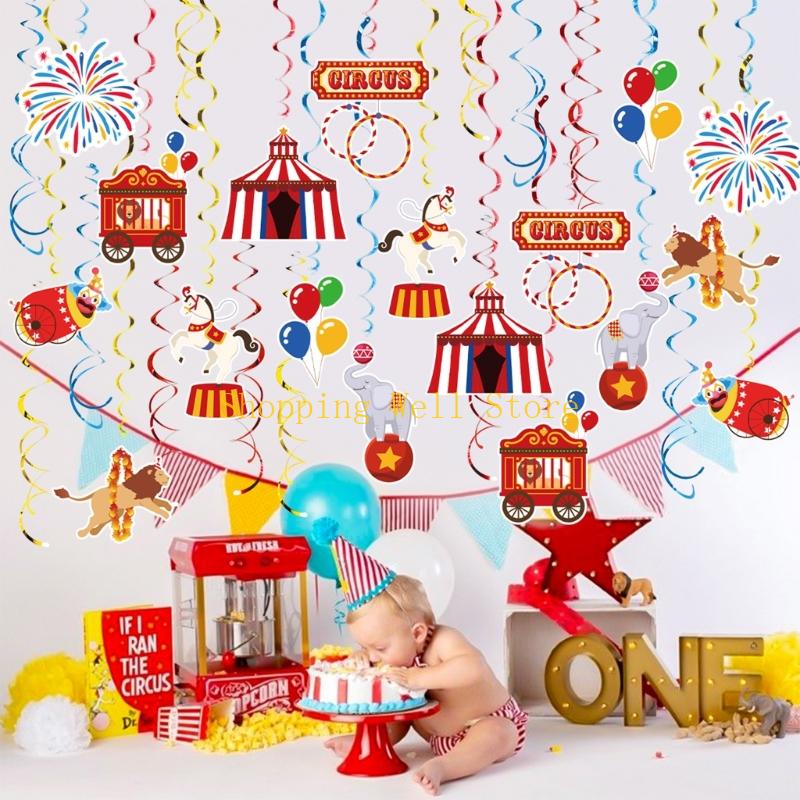 KX4B Whimsical Hanging Ornament 30 Count Paper Circus Theme Party Decorations For Kids Adults Festival Event