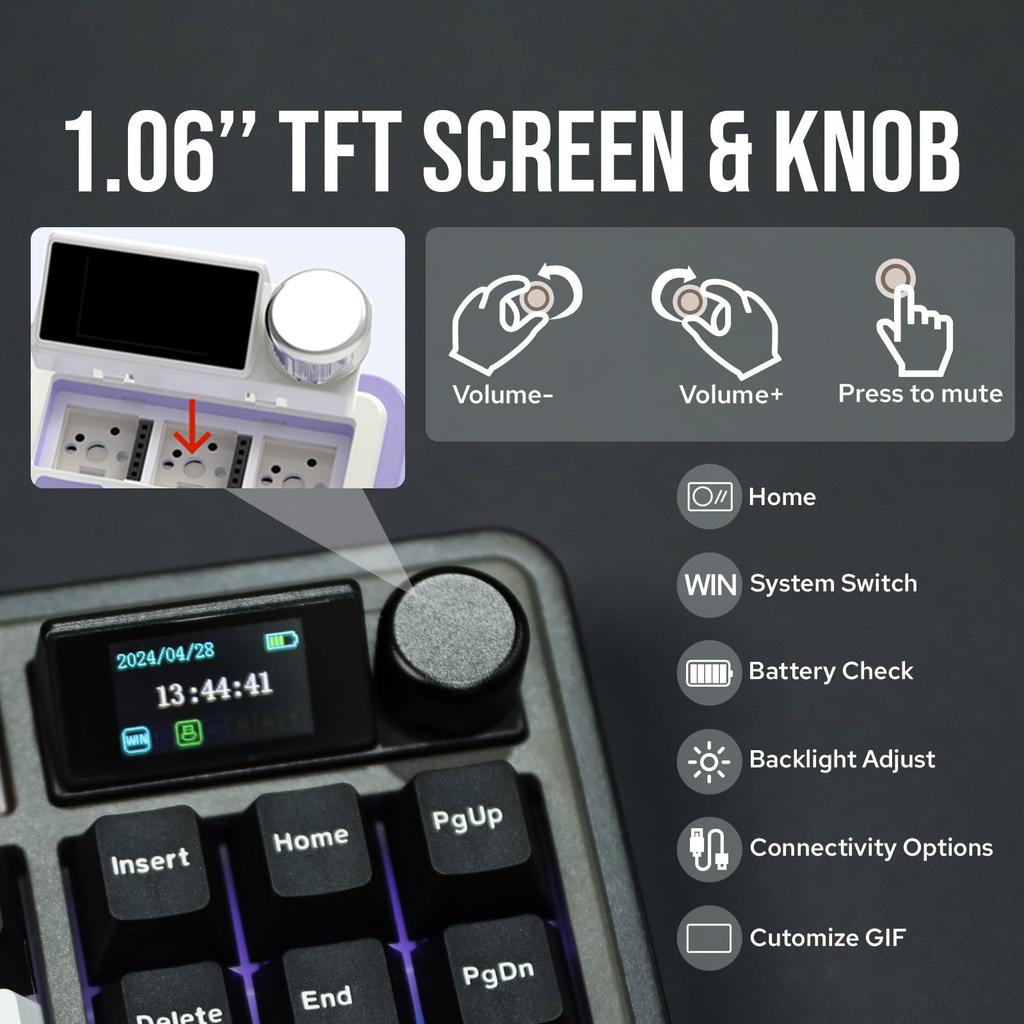 MechLands Ajazz AK870 Gasket Mount Wireless Gaming Keyboard with Screen Mechanical Keyboard with for Maillard 87-Key & Knobs, BT5.0/2.4GHz/USB-C