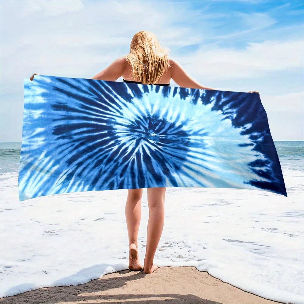 Blue Tie-Dye Microfiber Beach Towel Sandproof Waterproof 2D Flat Printed Summer Vacation Bath Blanket Pool Mat For Adults