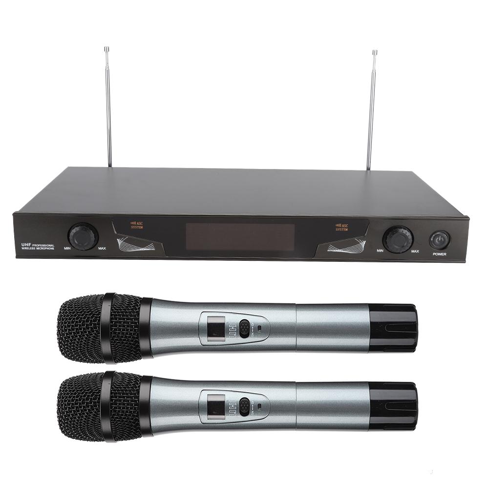 

UHF профессиональный беспроводной двойной микрофонный набор для караокесвадьбыпубличных выступлений (США US Plug