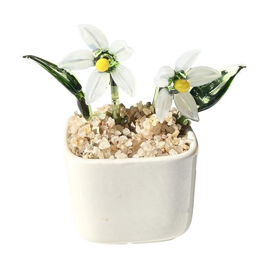 Miniature Glasblomst Figur Håndblæst Mini Blomsterbuket i Pot Samlerobjekt Blomstrende Blomsterpynt til Hjem Indendørs Borddekoration