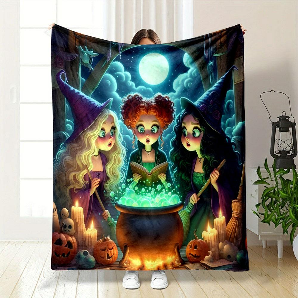 Witches Brewing Potion Under Full Moon Print Blanket Soft and Cozy Perfect for the Living Room Bed Sofa or a Nap,gift