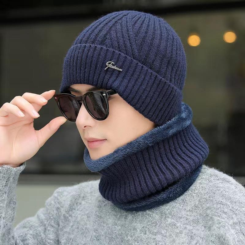 Knitted Hat Autumn and Winter Men's New Warm Plus Velvet Fashionable Woolen Hat Casual Scarf Ear Protection Hat Thick Hat