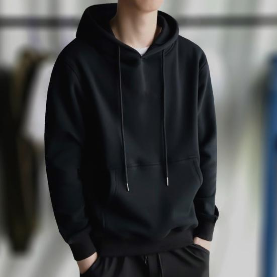 Front Pocket Drawstring Long Sleeve Pullover Hoodie Autumn Winter Solid Color Fleece Lining Hooded Sweatshirt Streetwear