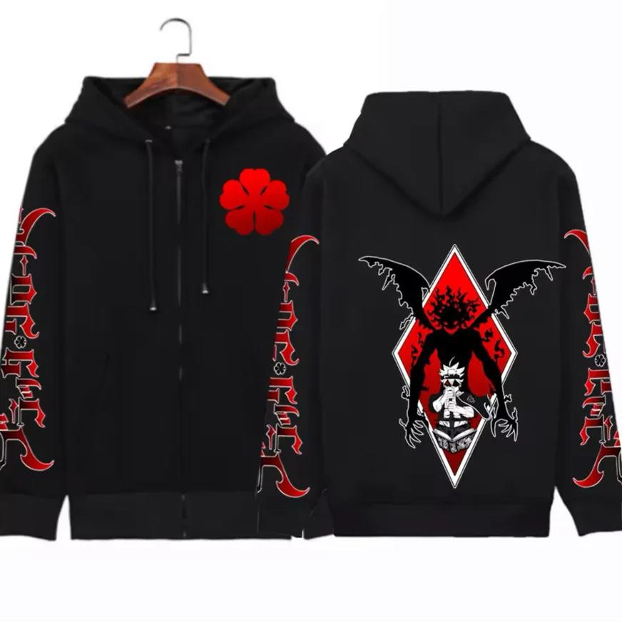 Harajuku Style Black Clover Asta Anime Grafik Reißverschluss Hoodies Vintage Übergroß Langarm Herren Damen Kleidung