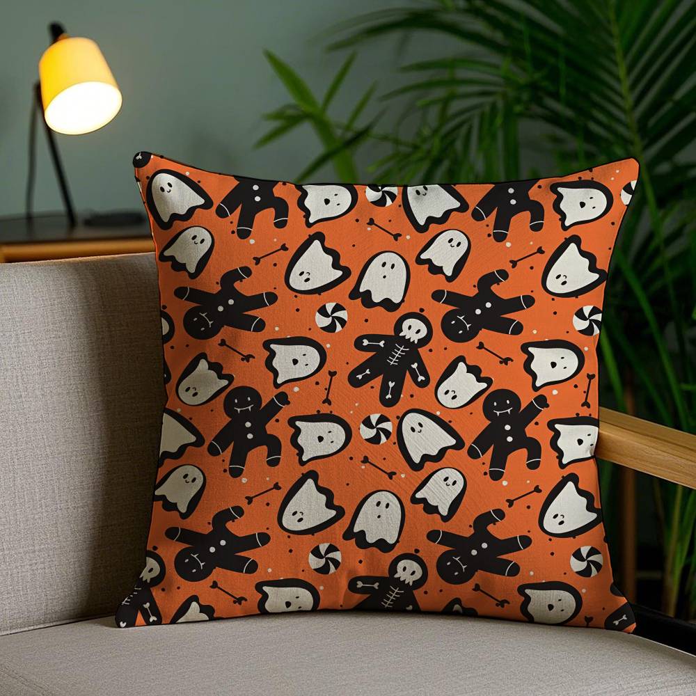 Halloween Ghost Cute Pillow Case Plush Fabric Soft Pillowcase Double Sided Print Sofa Cushion Cover Throw