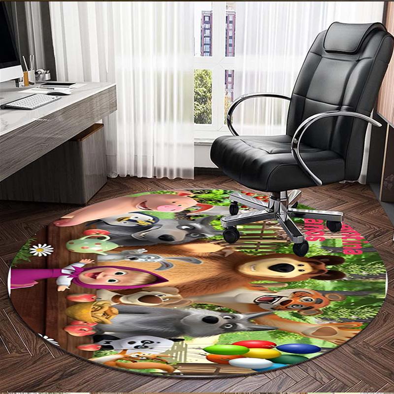 Masha and The Bear Print Round Rug, Washable Floor Carpet, For Entryway Dorm Laundry Room Office Study, Home Decor Birthday Christmas Gift