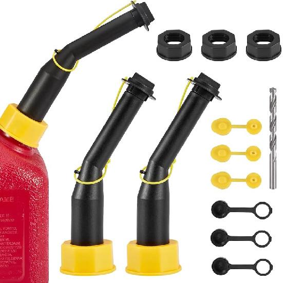 Gas Can Spout Nozzle Set Replacement Universal Kit Leakproof Angle Filter Screen Gasket Vent Cap Drill Bit For Old Gas Can 3 Pack