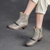 Johnature Genuine Leather Pointed Toe Ankle Boots Fashionable Versatile Mid Heeled Women's Shoes