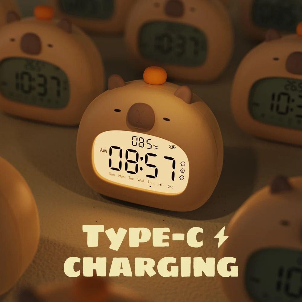 Cartoon LED Clock Capybara Nightlight New Temperature Display