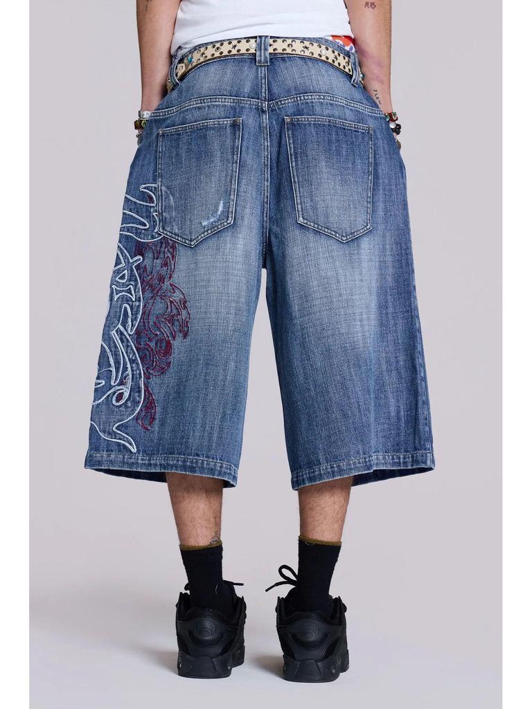 Y2K Embroidery Design Loose Floor-Length Unisex Jeans