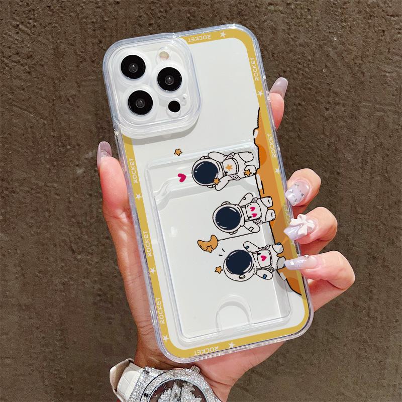Card Slot Holder Silicone Wallet Pocket Case For Samsung S23 S24 S25 Plus iPhone 17 Air 16 14 Pro Max Oppo Reno 10 11 12 Pro Cover Clear Phone Bumper