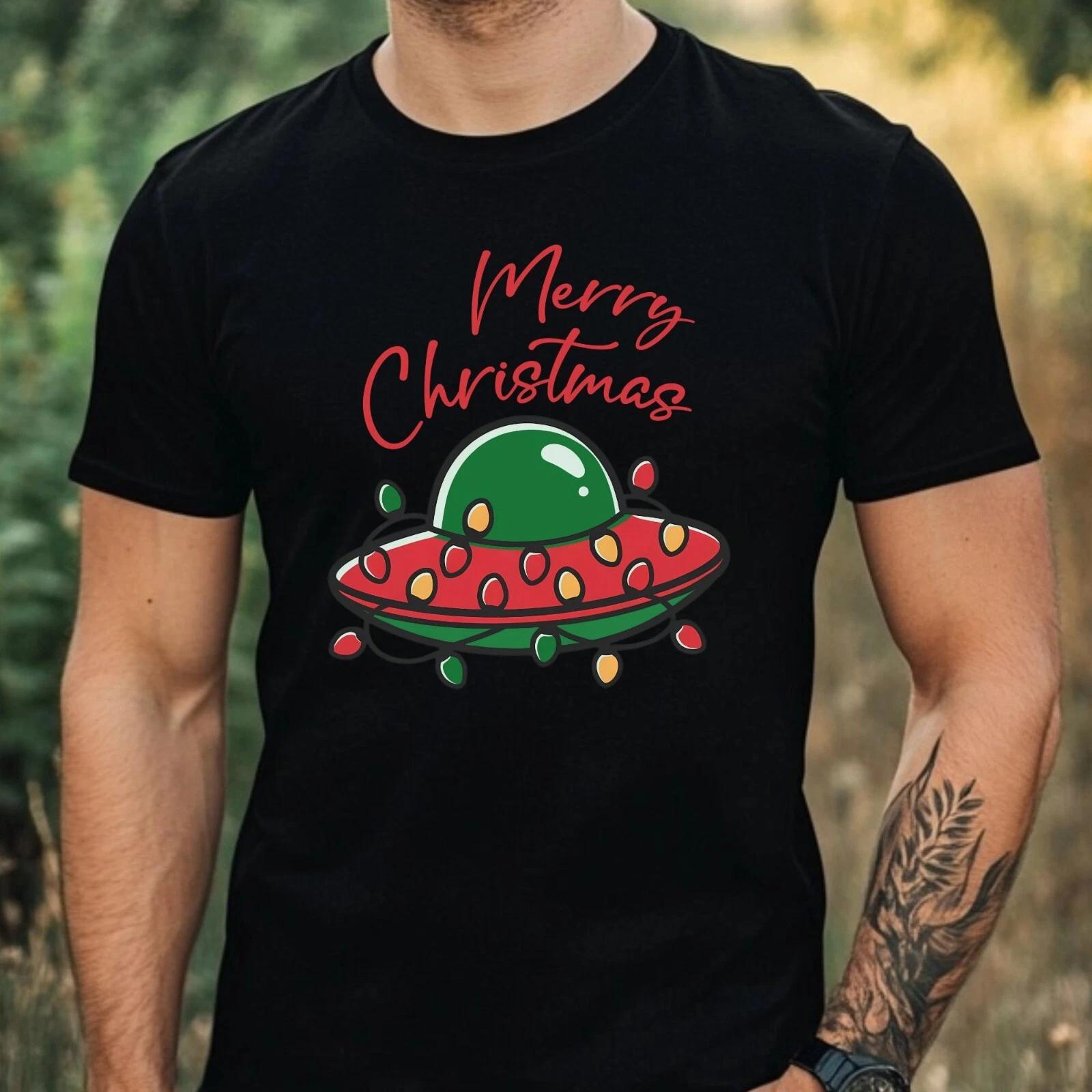 T-Shirt Herren Weihnachts Alien Motiv Baumwolle Größe XS bis 5XL XS