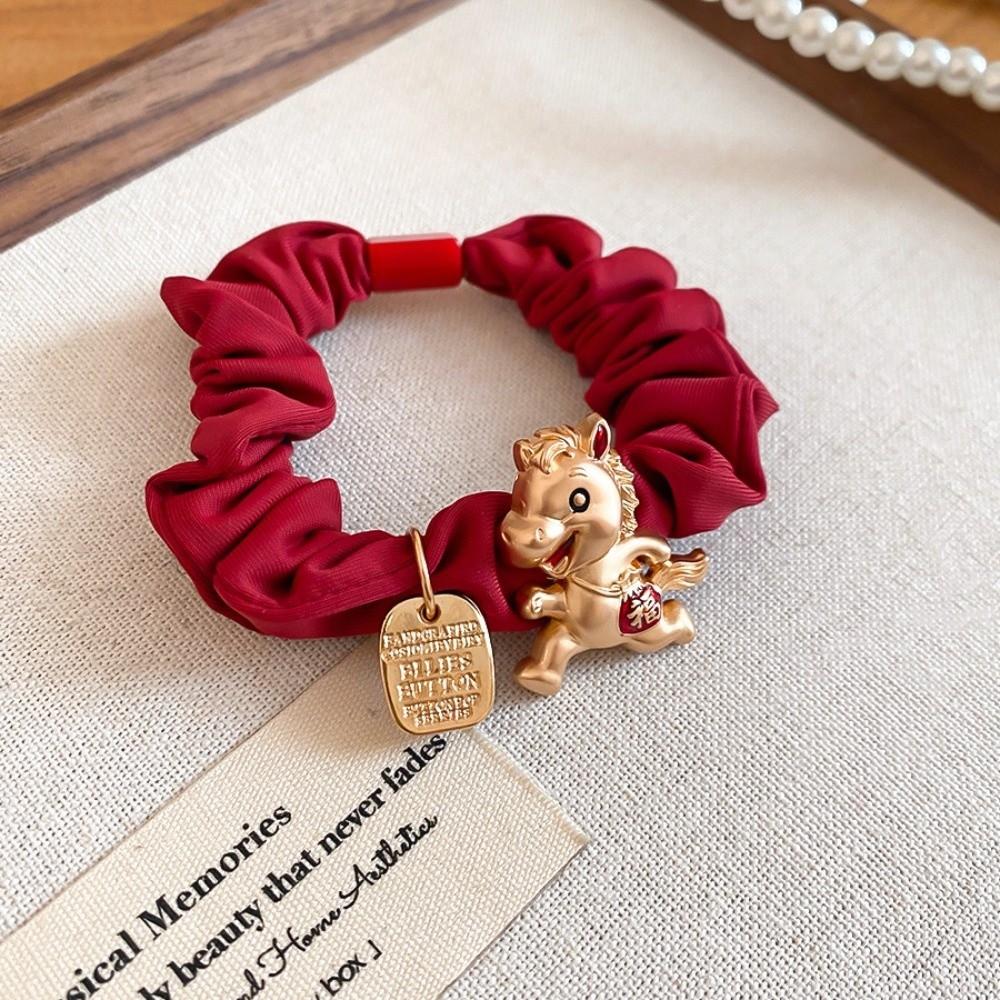 Alloy Zodiac Horse Hair Rope Wrinkle Ponytail Holder New Year's Red Hair Rope Year of The Horse Girl Headwear