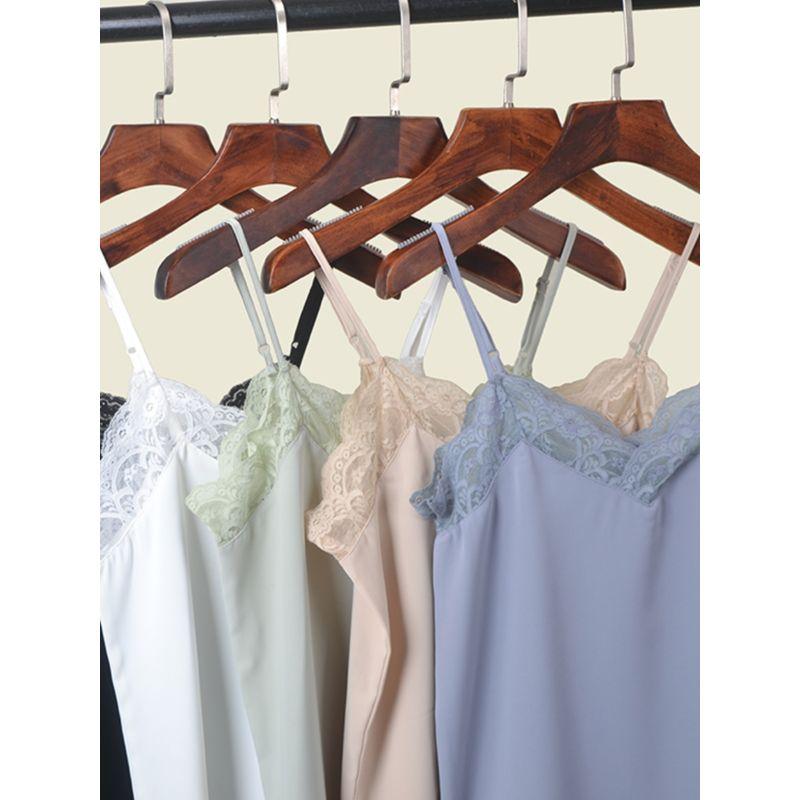 Silky Satin Lace Patchwork Camisole Summer Sexy Inner Wear Pure Color Mint Green V Neck Vest