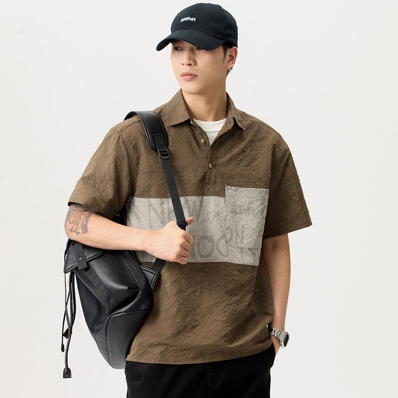 New Summer Retro Ice Silk Bubble Textured Shirt Lapel Loose Casual Short-sleeved Shirt